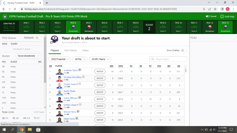 mock fantasy football draft espn